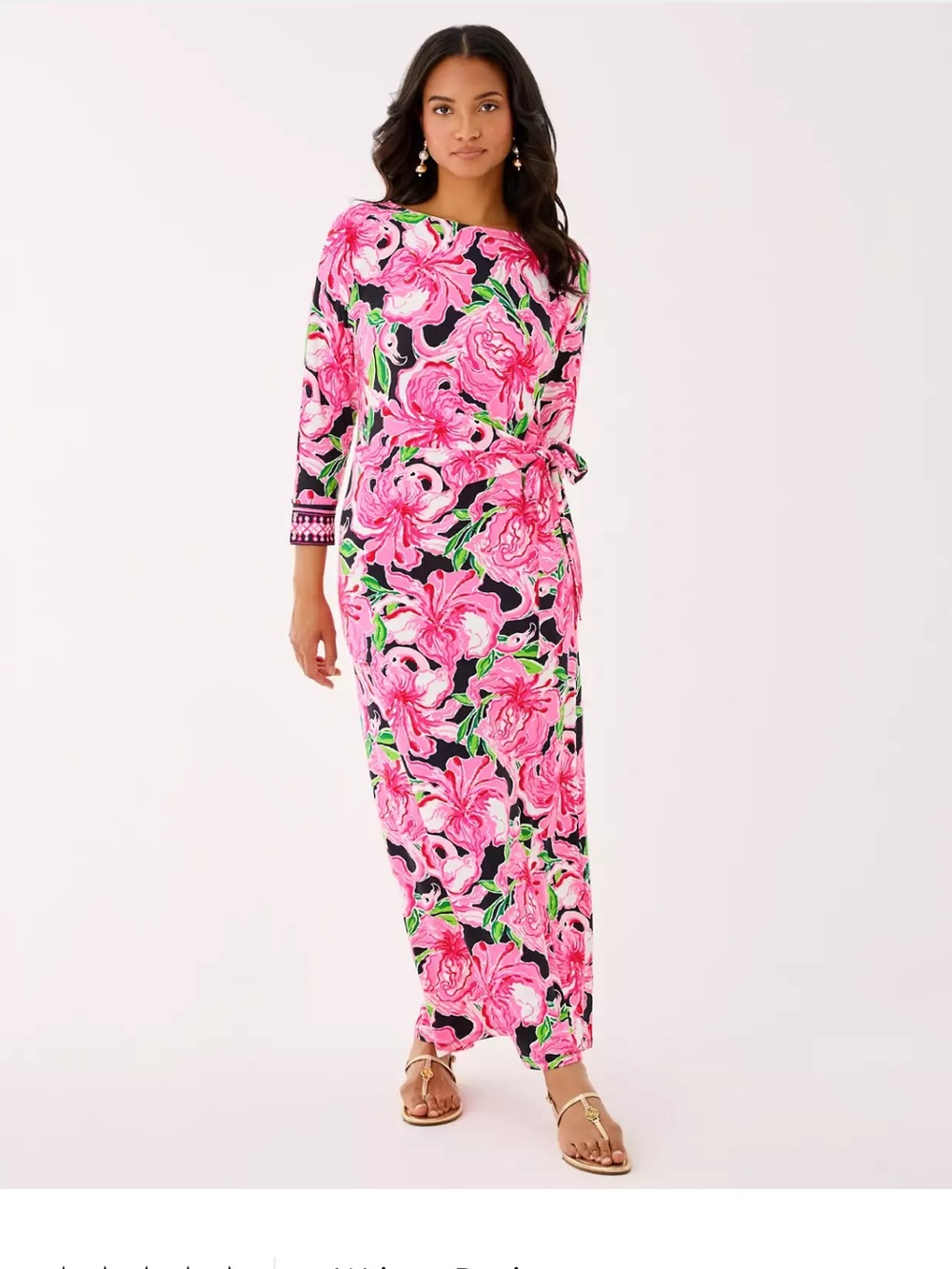 Lilly Pulitzer Pink Floral Maxi Dress with Green Accents